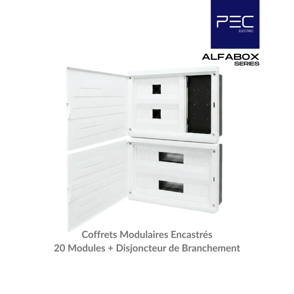 Coffret électrique encastré 58 modules avec emplacement disjoncteur de branchement PEC Electric Maroc