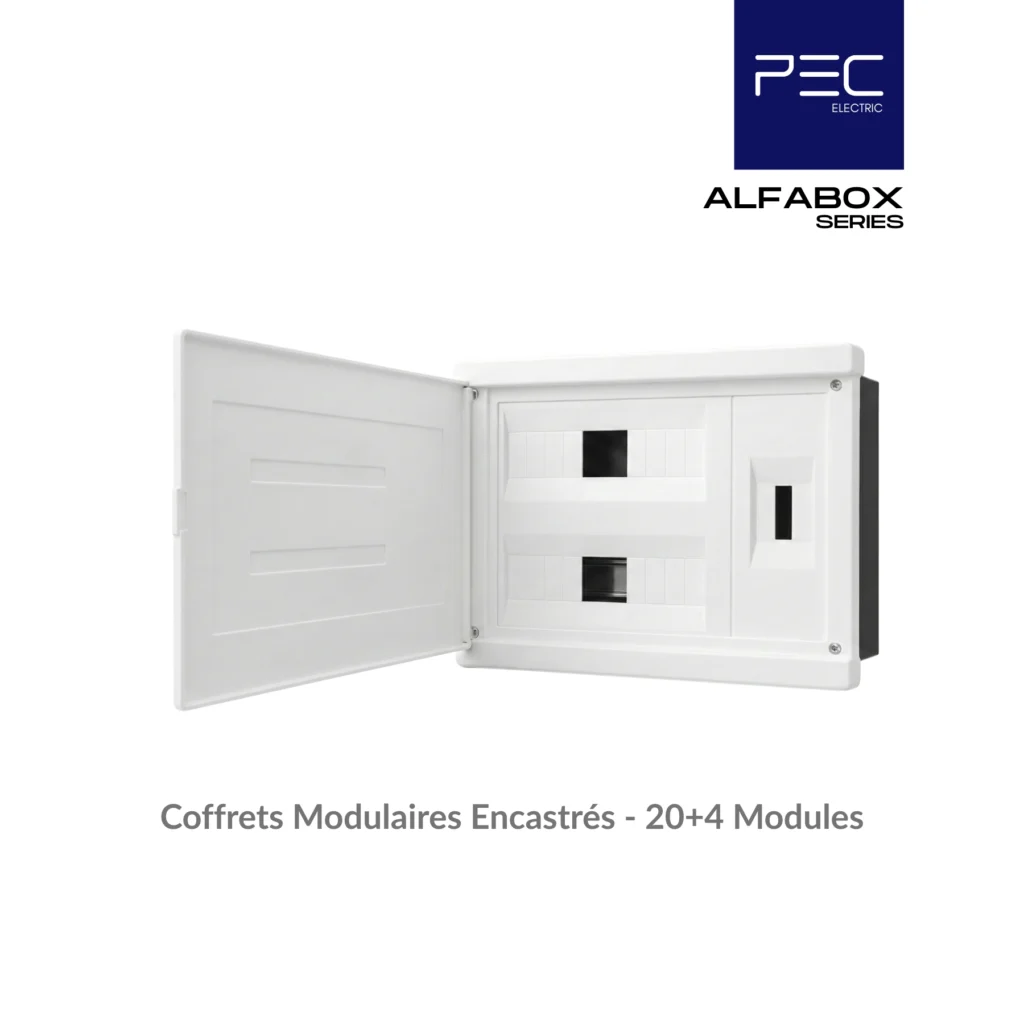 Coffret électrique encastré 20 modules avec emplacement disjoncteur de branchement PEC Electric Maroc