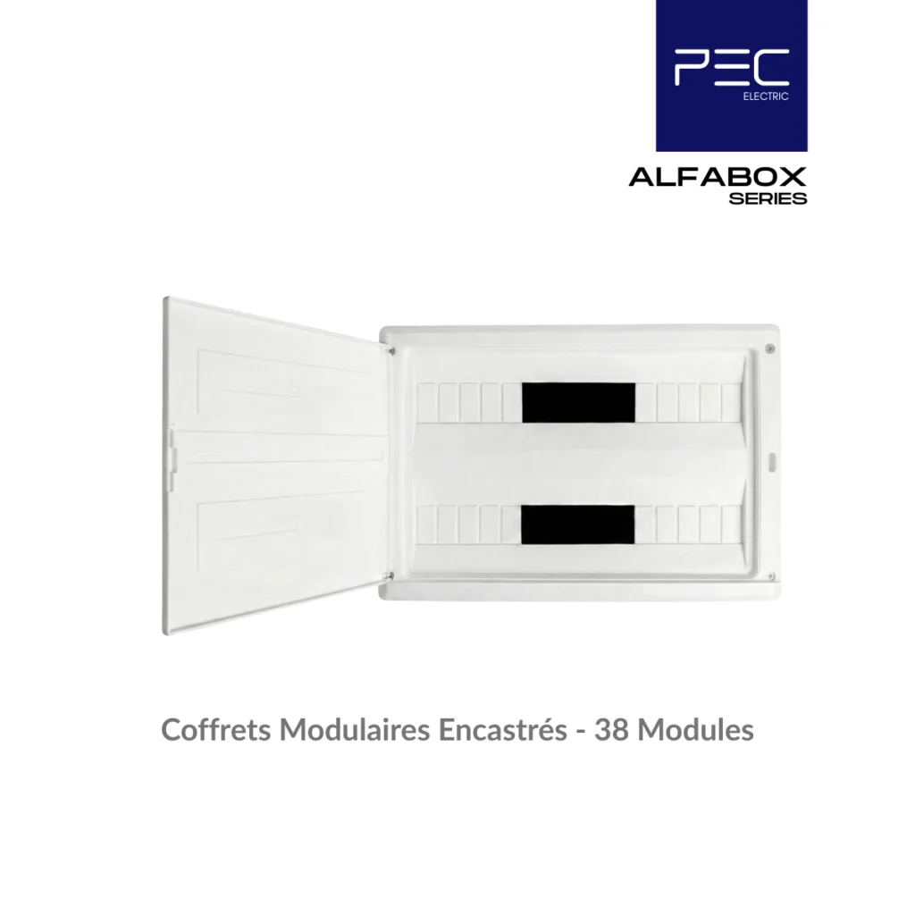 Coffret électrique encastré 38 modules Alfabox de PEC Electric pour installation au Maroc.